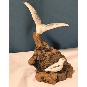 Seagull Driftwood Figurine Nautical Ocean Seaside Birds Beach Theme Home Decor
